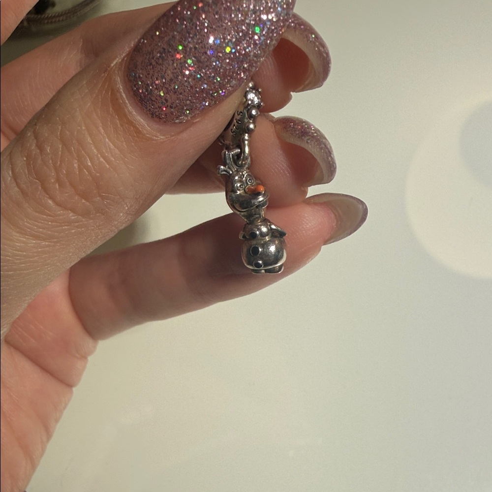 Pandora Disney Frozen Olaf Silver Snowman Dangle Charm with Orange Accent